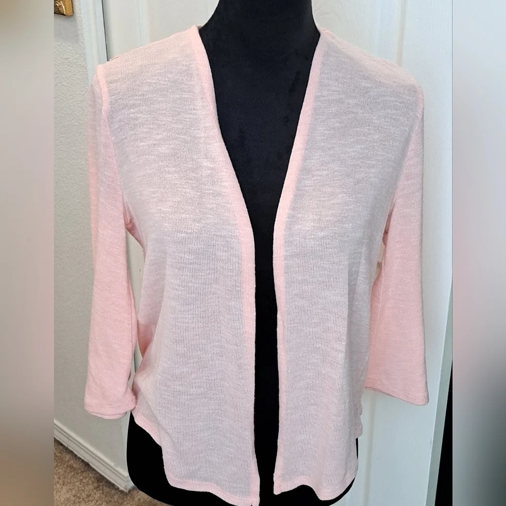 Pink Open Face Cardigan With Crocheted Shoulders